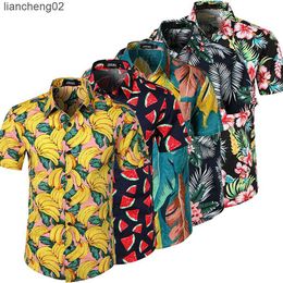 Men's Casual Shirts Men Hawaiian Summer Floral Printed Beach Sea Short Sleeve Luau Shirt Tops Blouse W0328