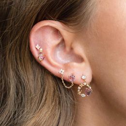 Dangle Earrings KouCh Romantic Pink Jewelry Fine Crystal Link Chain 4pcs Sale Sets On Ears Fairy Flower Female Aesthetic