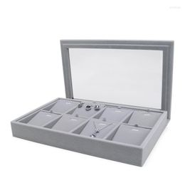 Jewelry Pouches 8 Grid Earring Pendent Display Trays Velet Gray With Plastic Covered Built-in Card Slot Removed Multifunction Jewellery