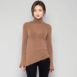 Women's T Shirts Spring Pullover Turtleneck Women T-Shirt Solid Casual Tee Shirt Femme Tees Cotton Tshirt Top Long Sleeve Sexy Female