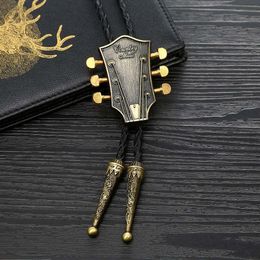 Set Neck Tie Set MUSIC Guitar heads copper and silver Colour bolo tie for man cowboy western cowgirl lather rope zinc alloy necktie 230