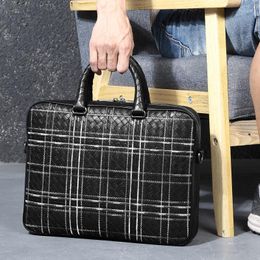 Briefcases Men's Handbag Premium Cowhide Bag Business Briefcase Woven Single Shoulder Crossbody Document Laptop High Quality