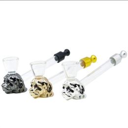 Smoking Pipes 11CM Creative Straight Metal Dog Animal Transparent Glass Pipe