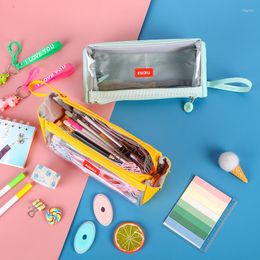 Candy Color Box Pencil Bag Pen Case Transparent Large Open Storage Pouch Holder For Stationery School Student H7196