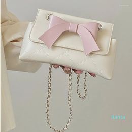 Evening Bags Cute Pink Bow Women's Small Flap Shoulder Bag Pu Leather Ladies Chain Messenger Clutch Purse Elegant Female Handbags