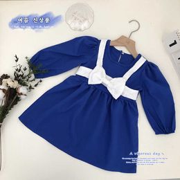 Girl's Dresses Korean Version Bow Suspender Fake Two Pieces Princess Dress Summer Childrens Girl Dress Cute Princess Dress Long-sleeved Dress