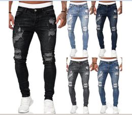 Men's Ripped Skinny Slim Fit Jeans Pant Straight Leg Distressed Patch Denim Pants Trousers Size S-3XL