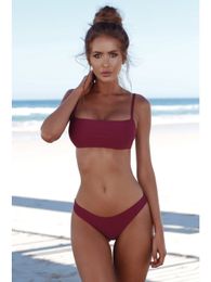 Women's Swimwear Xia Han European and American solid Colour lowprice multicolor nylon bikini split swimsuit manufacturers wholesale 230328