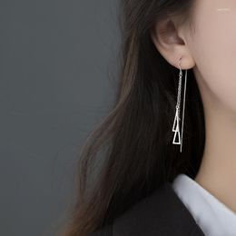 Dangle Earrings Real. 925 Sterling Silver Two Rows Hollow Double Triangle &quot;U&quot; Threader Piercing Pull Through Wire Tassel