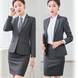 Women's Two Piece Pants 2023 Autumn Winter Formal Ladies Grey Blazer Women Business Suits With Sets Work Wear Office Uniform 5XL Size Jacket