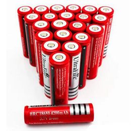 100% Hight Quality UltraFire BRC 18650 Lithium Batteries 4200mAh 3.7V Rechargeable Battery Red Li-ion Bateria Suitable for Electronic LED Flashlight Digital Camera