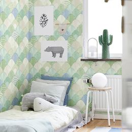 Wallpapers Environmentally Friendly Colour Shell Texture Wallpaper Non-woven Fabric Beige Light Green Blue Children's Room Volume