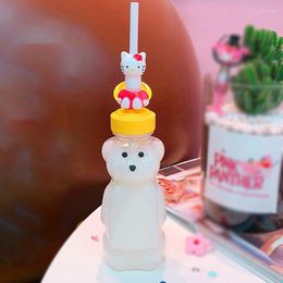 Water Bottles Cute Creative Portable Bottle Student Personalised Straw Travelling Plastic Cup Bear Transparent Child