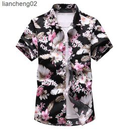 Men's Casual Shirts Plus Size 7XL 2019 Summer floral printed Men Hawaiian vacation Party Slim black shirts Hip hop male Short sleeve casual shirt W0328