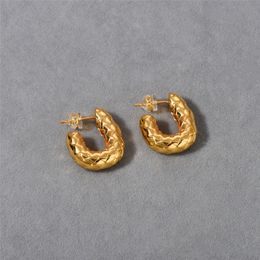 Fashion Retro Gold Brass Plated 18K Real Golds Coarse Snake Texture Earrings Niche Design Simple Wild Earrings
