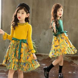 Girl's Dresses Baby Girls Cute Sweater Dress Spring Autumn Girl Party Princess For Kids Sweet Flowers Long Sleeve Dress For 2-10Year