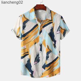 Men's Casual Shirts Men's Splice Print Shirts Casual Beach Hawaiian Short Sleeve Male Tops Turn-down Collar Button Men Shirts Chemise Homme W0328