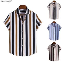 Men's Casual Shirts 2022 Men's Short Sleeve Striped Shirts Summer Fashion Shirt Men Loose Casual Shirt Tops Button Up Shirt W0328
