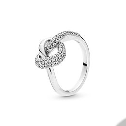 Sparkling Knotted Heart Ring for Pandora Authentic Sterling Silver Wedding Party designer Jewellery For Women Girlfriend Gift CZ Diamond Love Rings with Original Box