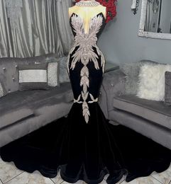 2023 Arabic Aso Ebi Black Mermaid Prom Dress Beaded Crystals Evening Formal Party Second Reception Birthday Engagement Gowns Dresses Robe De Soiree ZJ0343