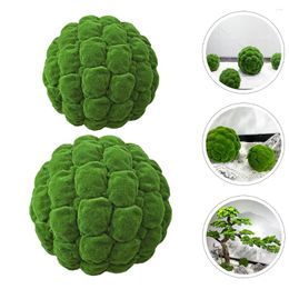 Decorative Flowers 2 Pcs Artificial Moss Aquarium Decorations Plants Boxwood Decor Green Balls Mossy Stones Grass Ball