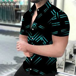 Men's Casual Shirts Mens Short Sleeve Shirt New Summer Line Printing Social Shirt Top Turn-down Collar Button-up Casual Shirt chemise homme S-4XL W0328