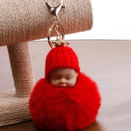 Keychains Cute Sleeping Doll Hair Ball Keychain Crown Plush Pendant Ladies Small Accessories Car Key Ring Chain Fluffy