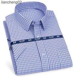 Men's Casual Shirts Mens Short Sleeve Shirt Business Casual Classic Plaid Striped Checked Male Social Dress Shirts Purple Blue Beach Quality Shirts W0328