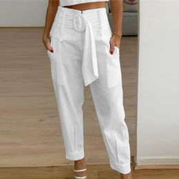 Women's Pants Spring Female Loose Solid Sports Casual Straight High Waist Lace Up Long Fashion Zipper Pocket Office Lady Trousers
