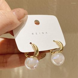 Hoop Earrings 2023 Trend Korean Elegant Colourful Pearl For Women Simple Gold Colour Geometric Round Fashion Jewellery
