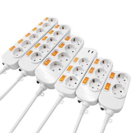 Sockets Strip EU Plug Socket 3456AC Outputs with USB Socket Individual Switch Overload Protection Electrical Extension Sockets Z0327