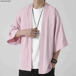 Men's Casual Shirts Men's Shirts Pack Male Summer Shirt Solid Kimono Half Sleeve Elegant Top Off Shoulder Loose Soft Cardigan Shirt Top Memory Boy W0328