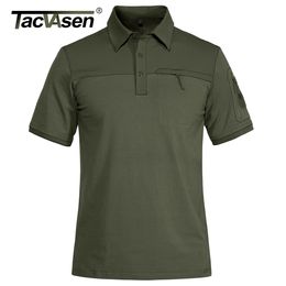 Mens Polos TACVASEN With 2 Zipper Pocket TShirt Tactical Military Short Sleeve Polo Shirts Casual Team Work Golf Tops Man Clothing 230328