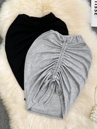 Skirts TIGENA Sexy Shirring Mini Pencil Skirt for Women Summer Korean Solid Slim High Waist Folds Short Skirt Female Grey Black 230327