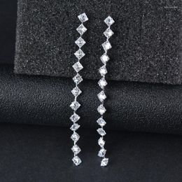 Dangle Earrings SINLEERY Charm Square Cubic Zircon Long Line For Women Wedding Accessories Trend ES815 SSB