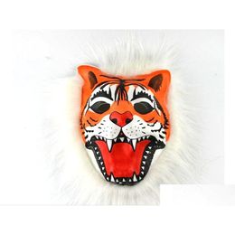 Party Masks Realistic Fur Mane Latex Mask Py Animal Tiger/Lion/Monkey/Wolf Partern Fl Face Cosplay Halloween Costume Gb600 Drop Dhxz0