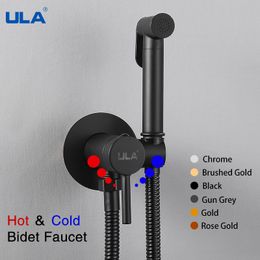 Bathroom Shower Heads ULA Black Faucet Portable Bidet Sprayer Brass Toilet Bidet Faucet Cold Water Bathroom Mixer Shattaf hygienic shower 230327