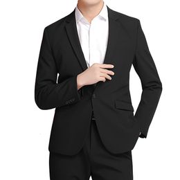 Men's Suits Blazers Men's 2 Piece Slim Fit Business Suit Set 1 Button Black Blazer Jacket Pants Solid Wedding Dress Tux and Trousers 230328