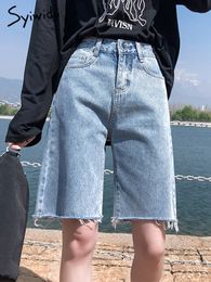 Women's Shorts Syiwidii Short Jeans Women Summer Tassel Korean Fashion High Waisted Straight Vintage Streetwear Denim Pants Grey Shorts 230328