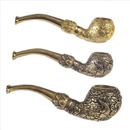 Latest Metal Carved pure Copper Pipe 2 size Smoking Cigarette Tobacco Herb Hand Philtre Pipes Tools Accessories Oil Rigs