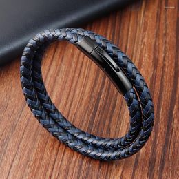 Charm Bracelets Simple Style Custom Handmade Leather Buckle Stitching Combination Stainless Steel Men's Bracelet Magnet Big Promotion