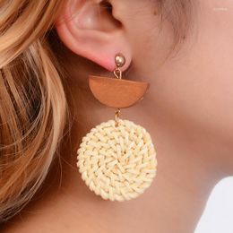 Stud Earrings European And American Exaggerated Geometric Rattan Woven Fashion Bohemian Style Wooden Autumn Winter Ladie