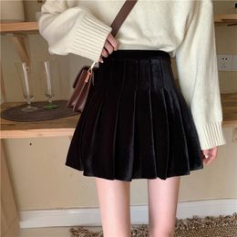 Skirts Gold Velvet Black Short Skirt Female Autumn and Winter Wear High Waist Skirt All-match A-line Pleated Skirt 230328