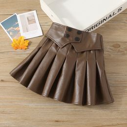 Skirts Spring Autumn Girls Skirts PU Leather Pettiskirts Baby Girl Clothes Toddler Girls Skirts Kids Clothing Children Skirts 230328