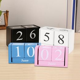 Decorative Objects Figurines Vintage Desktop Wooden Cube Block Calendar Home Office Living Room Bedroom Table Decor Po Shooting Prop decorations 230327