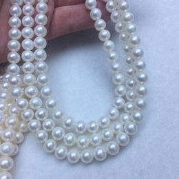 Chains Fashion 925 Silver Women's Necklace 7-8mm Round Pearl Long Classic Anniversary Jewellery Gift For Female