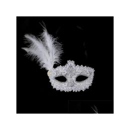 Party Masks Ladies Christmas Ball Mask Sexy Lace Leather Feather With Little Hat Venetian Gc1848 Drop Delivery 202 Dhcu4