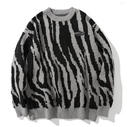 Men's Sweaters LACIBLE Harajuku Sweater Pullover Men Zebra Pattern Knitted Hip Hop Streetwear Retro Autumn Oversized Loosed Pullovers