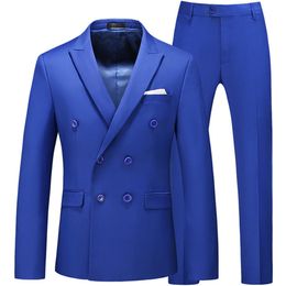 Men's Suits Blazers Men's Casual Boutique Business Double Breasted Suit Coat 2 Piece Set / Male Solid Colour Slim Fit Blazers Jacket Pants Trousers 230328