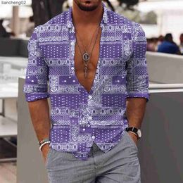 Men's Casual Shirts Social Fashion Men Shirts Casual Turn-down Collar Buttoned Shirt Paisley Ethnic Print Long Sleeve Tops Blouses Men Club Cardigan W0328